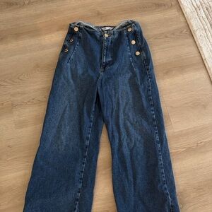 Zara Blue Denim Jeans with Gold Button